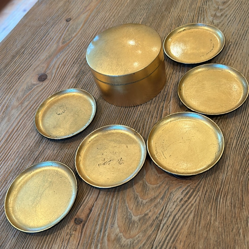 OMC Japan -gilded coaster set with box.  6 vintage coasters